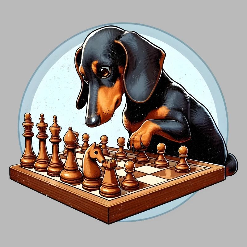 Dachshund playing chess