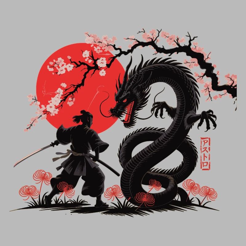 Samurai vs Drache Shirt Drachenkampf