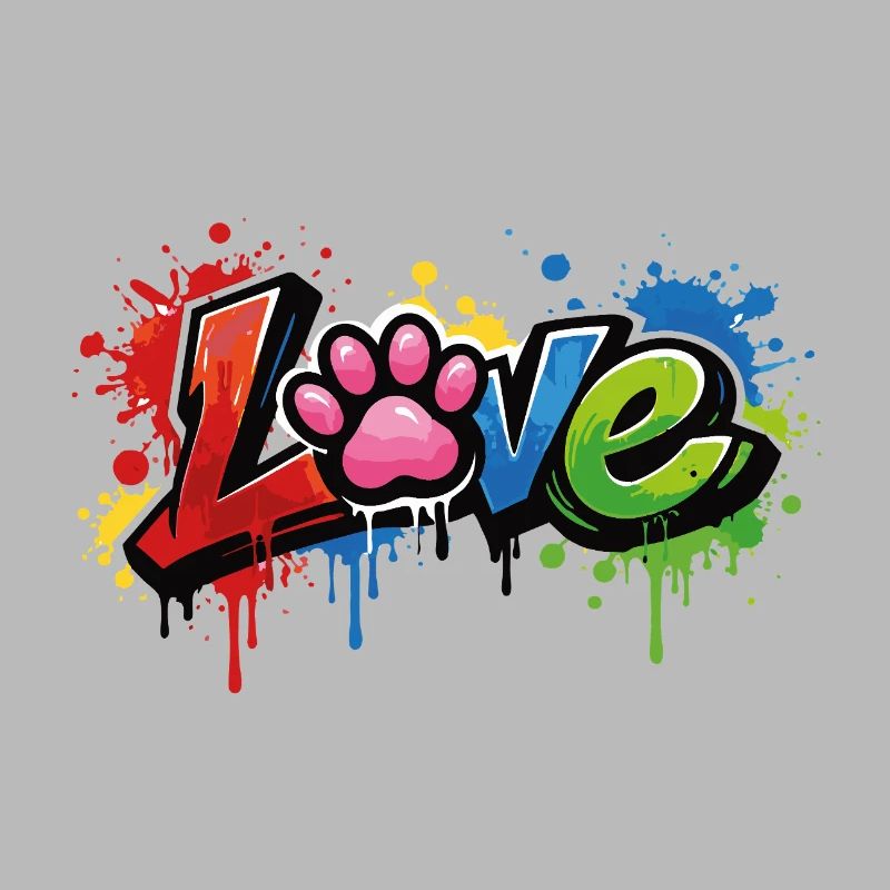 Love – Style graffiti avec patte de chat