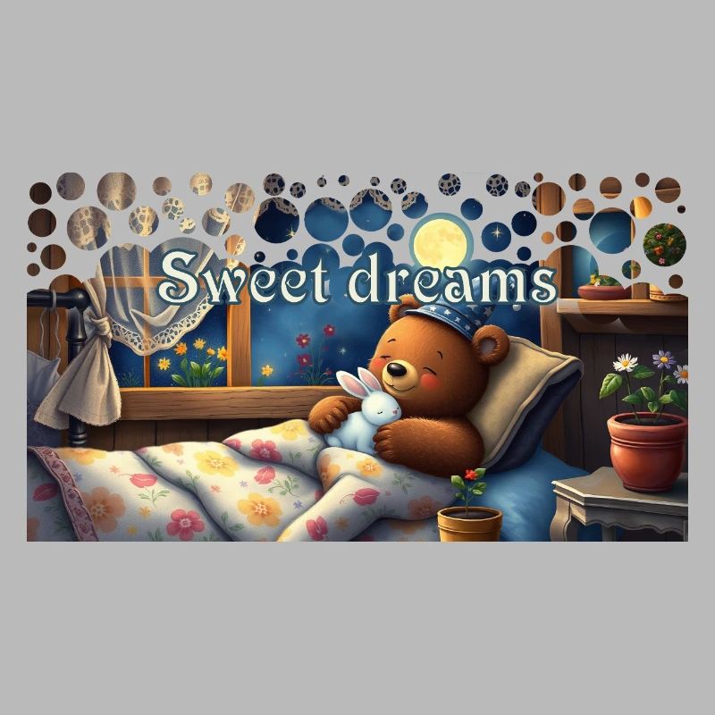 Sweet dreams sleeping bear with cuddly toy