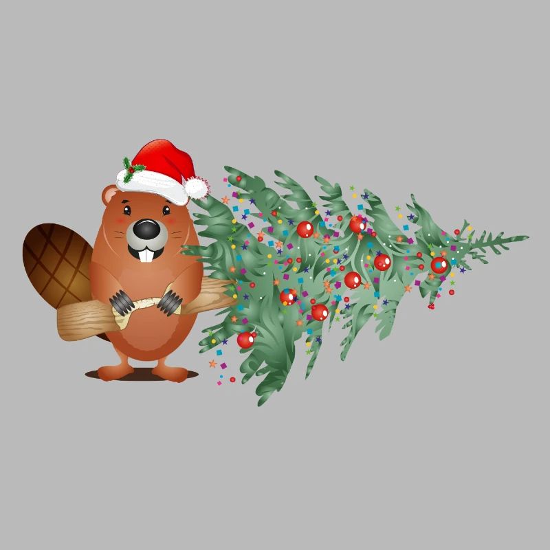 Mignon castor de Noël avec arbre de Noël
