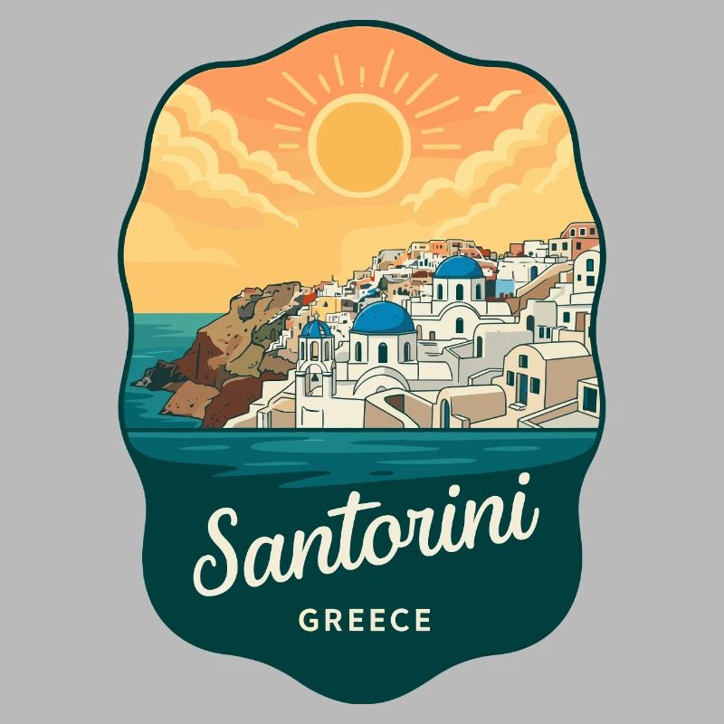 Santorini Blue Domes Retro Sonnenuntergangsabzeichen