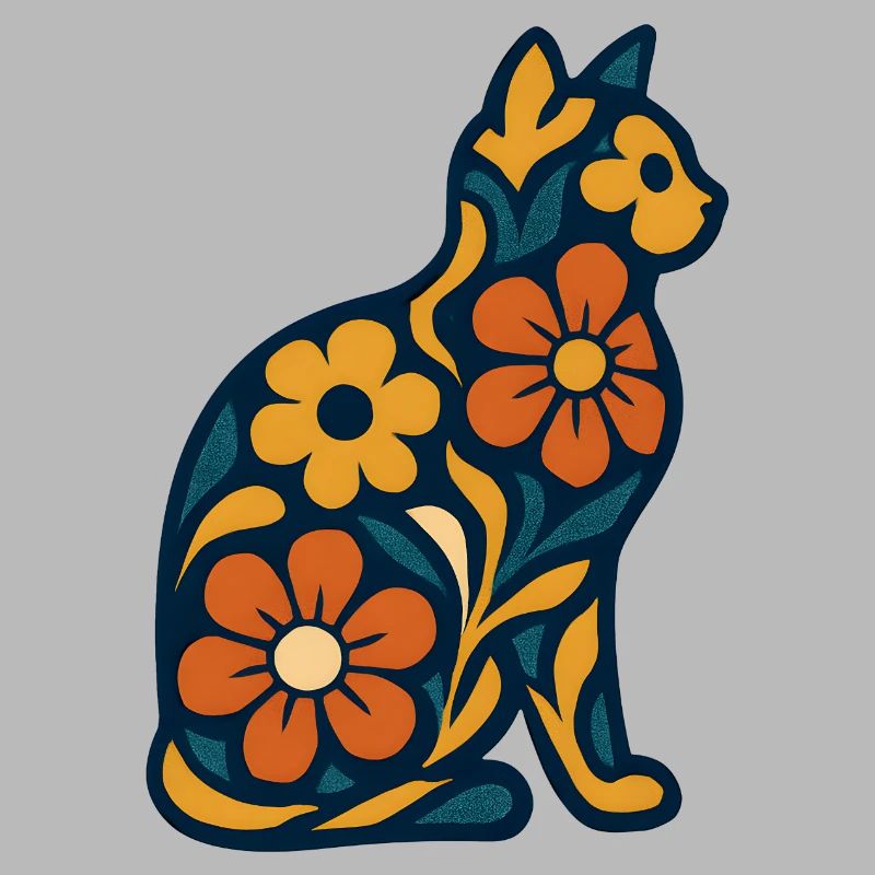 Chat fleur bleu nuit