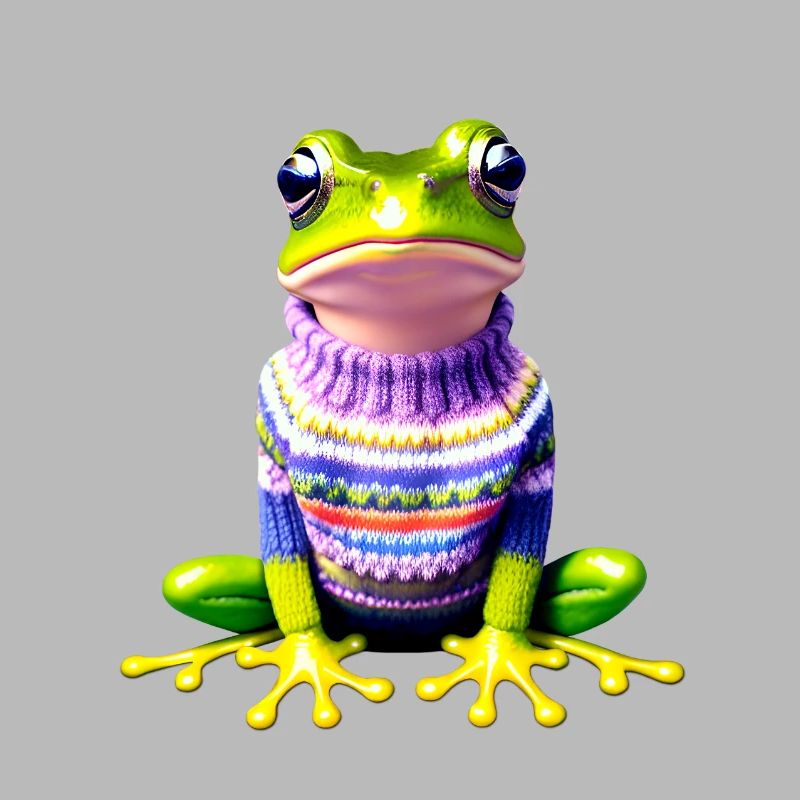 Petite grenouille arc-en-ciel avec un pull norvégien