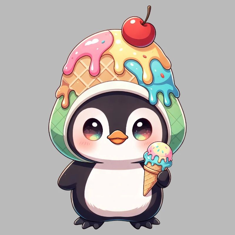 Süßer Pinguin Cartoon Eiscreme Sommer Regenbogen