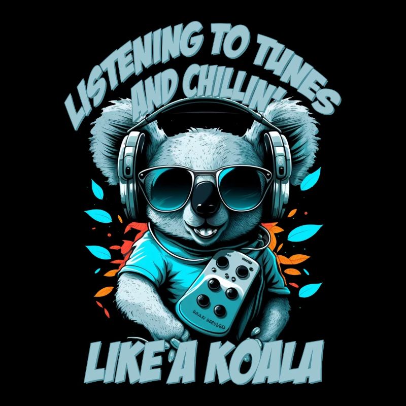 ours koala avec lettrage, Walkman et lunettes de soleil