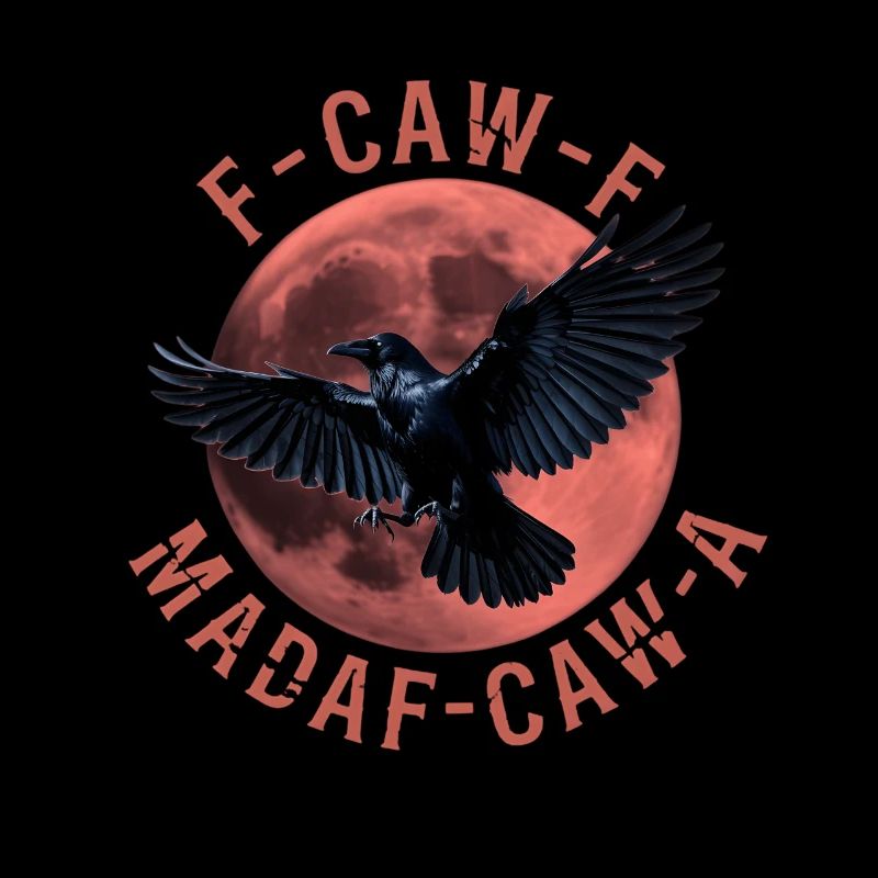 Raven flight in front of a red moon