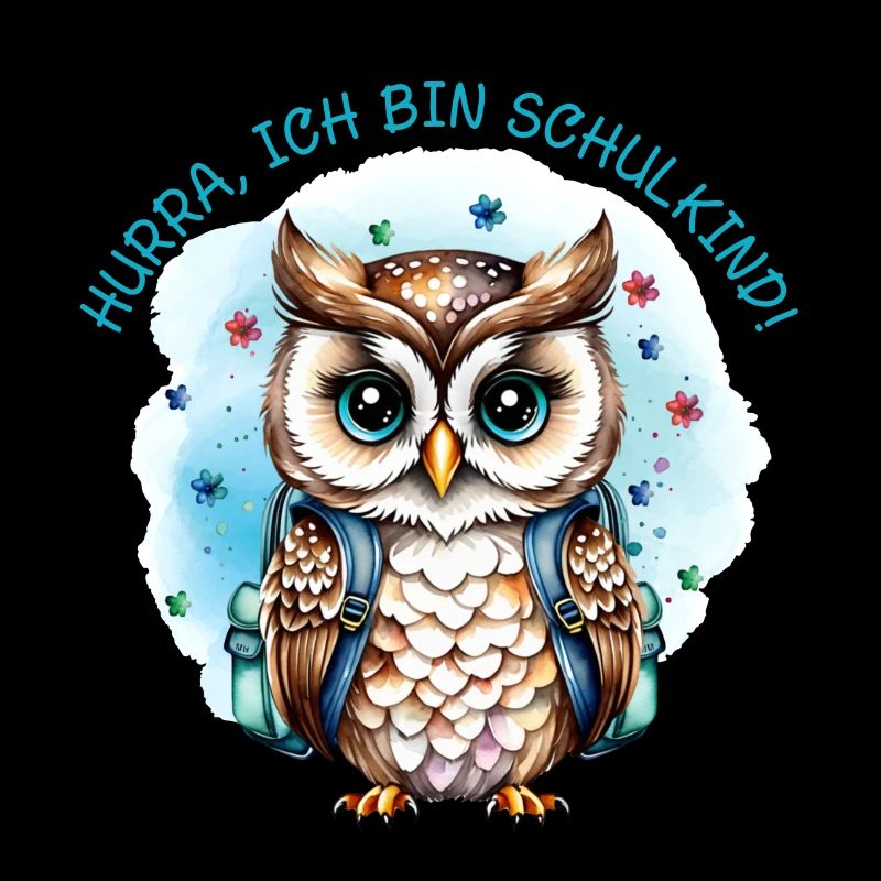Eule - Blümchen - petrol | Hurra ich bin Schulkind
