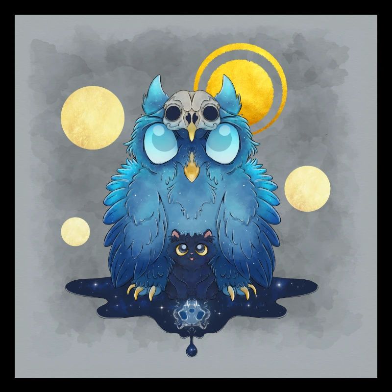 Blue Ink Spirits Poster - Eule und Schwarzes Kätzchen