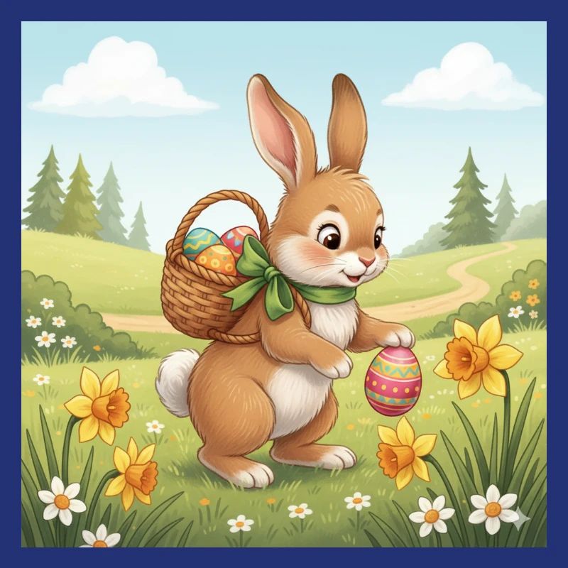 Osterhase mit Korb und Eiern