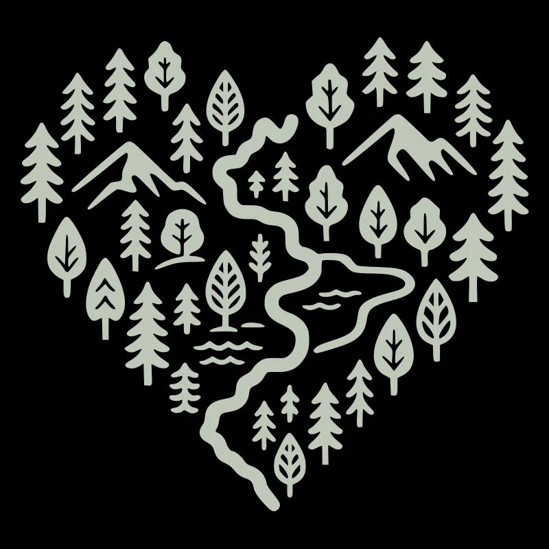 Herz mit Berg- und Waldlandschaft