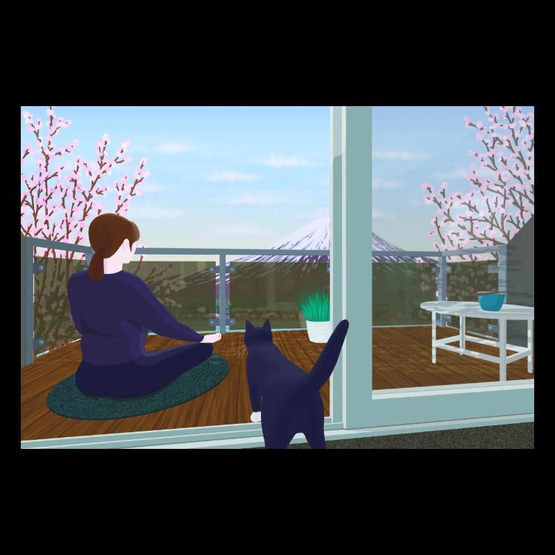 Zen sur le balcon avec chat