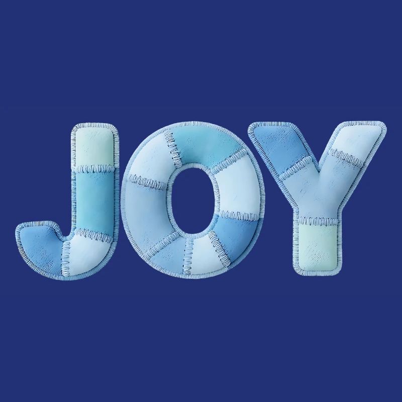 Lettrage Joyeuse en patchwork bleu