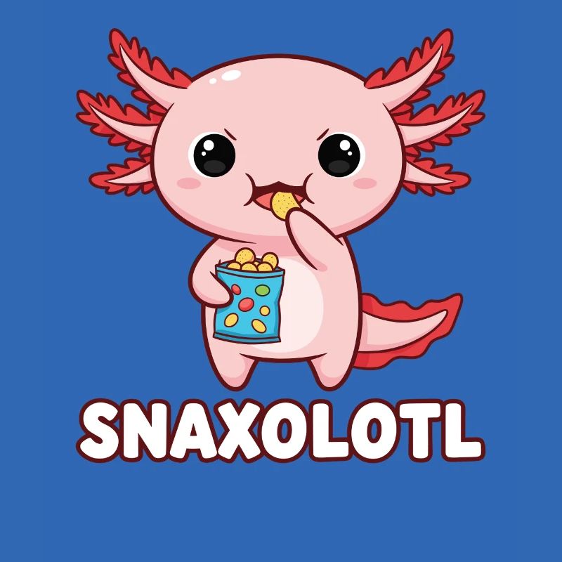 Mignon axolotl rose mangeant des chips