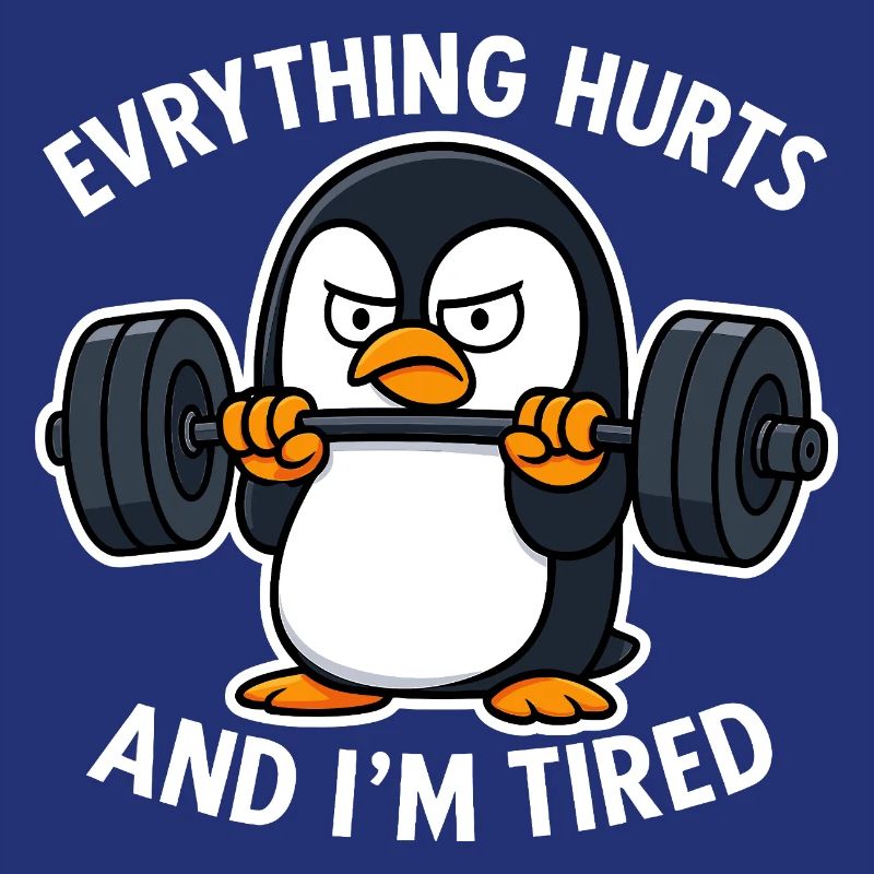 Grumpy Penguin Lifting Weights