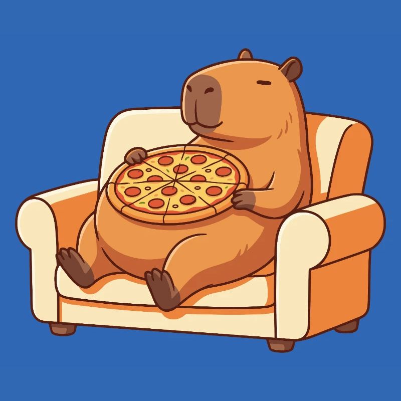Pizza Capybara auf dem Sofa
