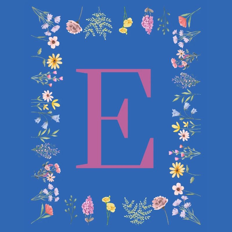 Monogramm E mit Frühlingsblüten
