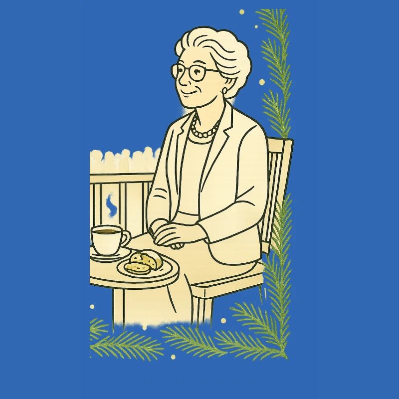 Großmutter Cafézeit am Tisch