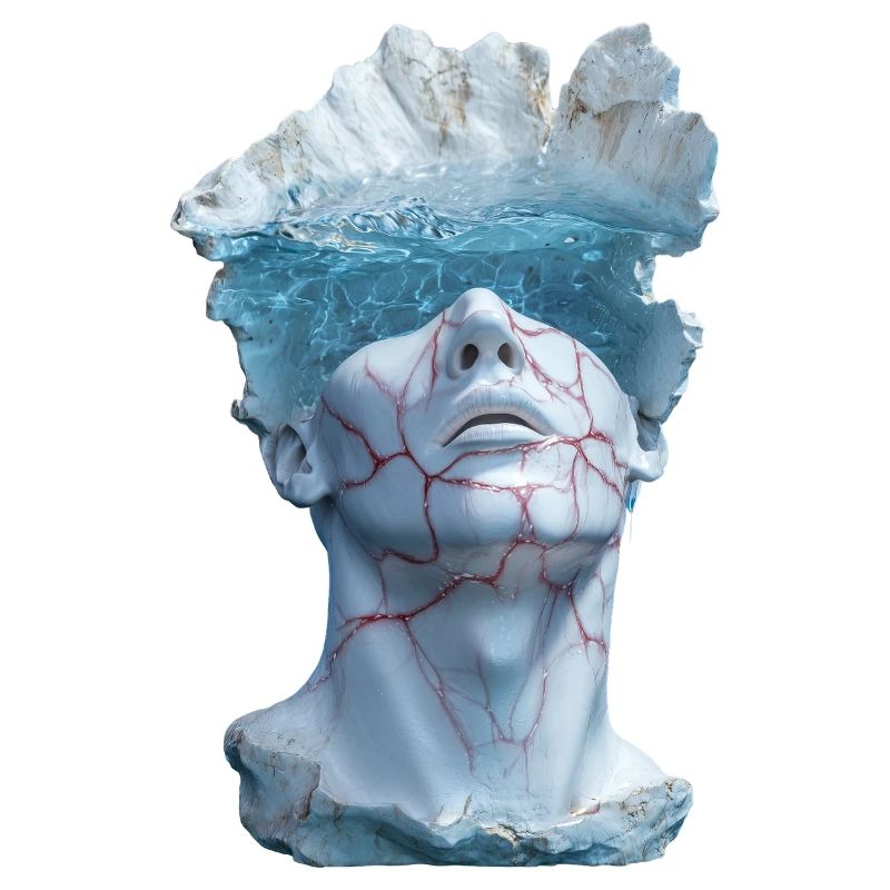 surreal marble statue bust