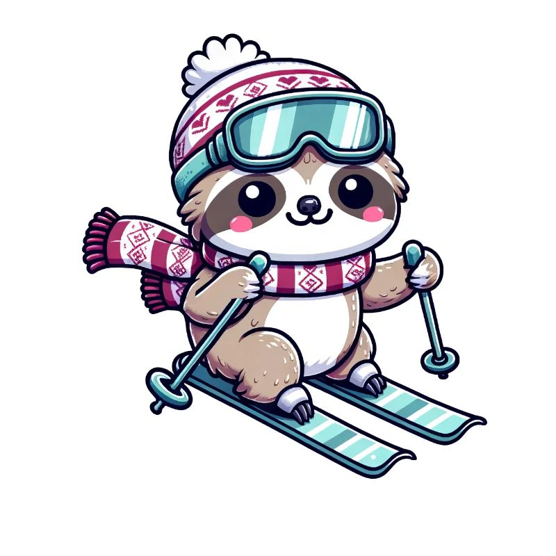 Cute Comic Sloth Skiing