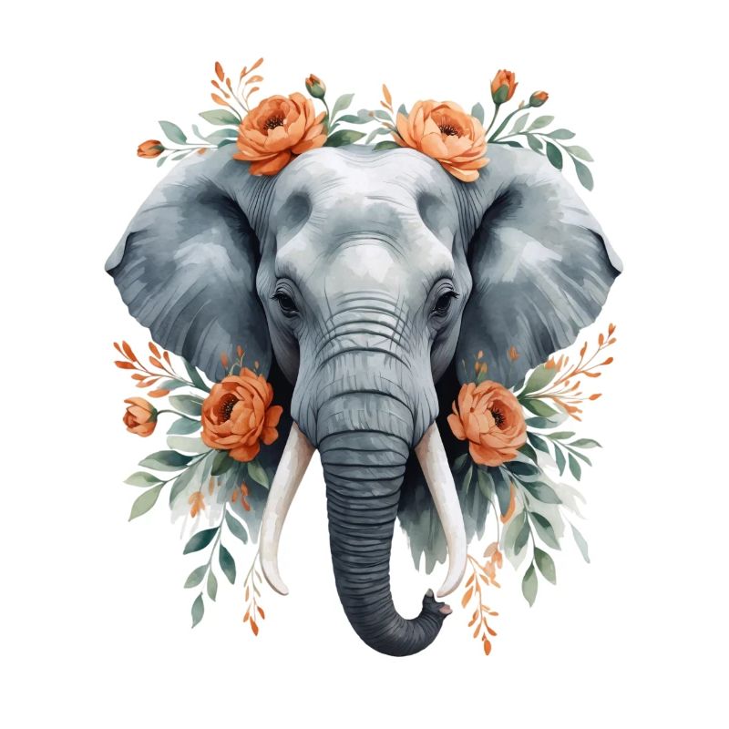 Éléphant avec une couronne de fleurs