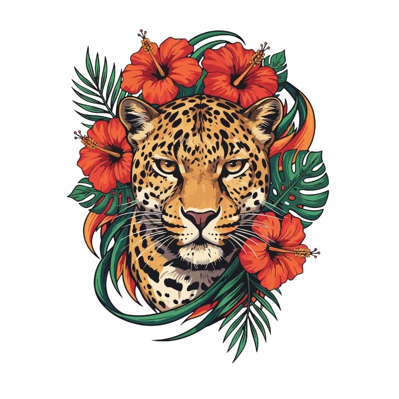 Tête de léopard dans un style tropical