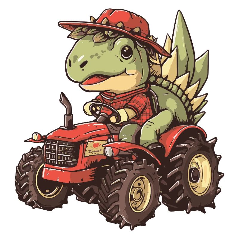 Dinosaur stegosaurus tractor farmer