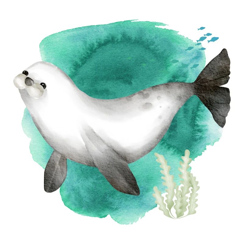 Aquarelle Mignon phoque dans l’océan