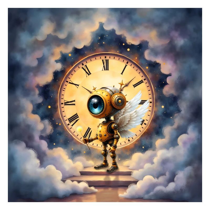 Robot ailé dans l’horloge céleste