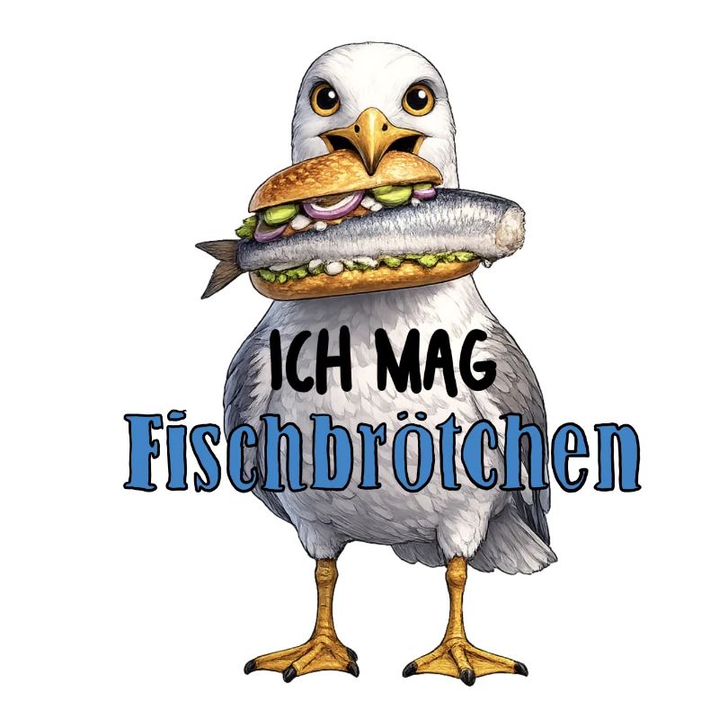 Möwe mit Fischbrötchen Illustration
