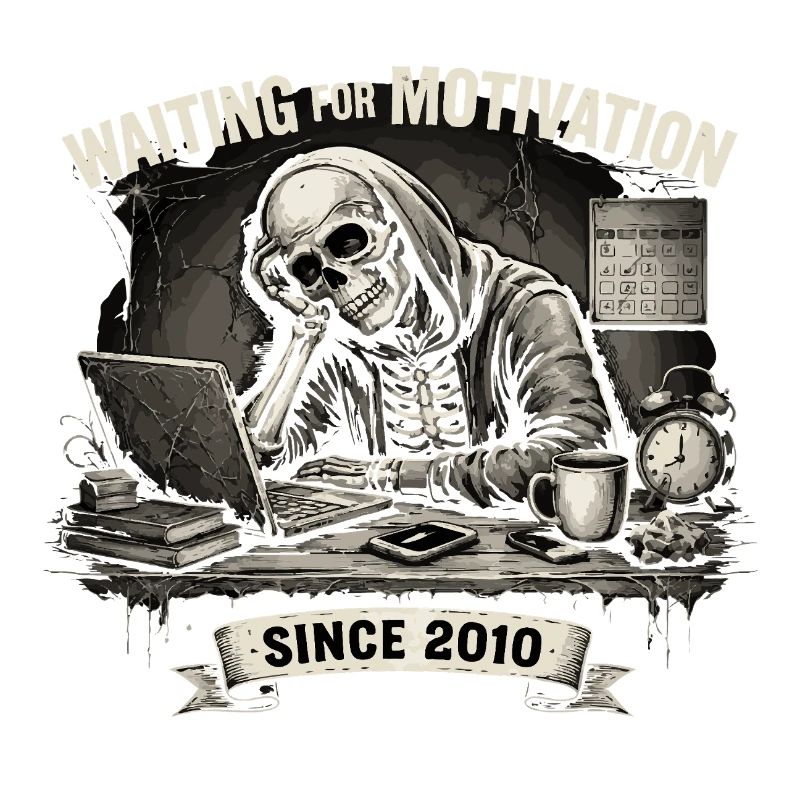 Funny Skeleton Waiting For Motivation Since 2010