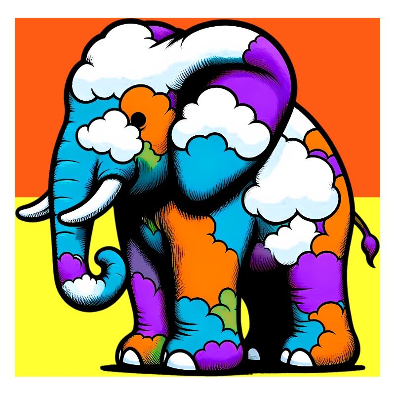 Éléphant avec Nuage et Nuages