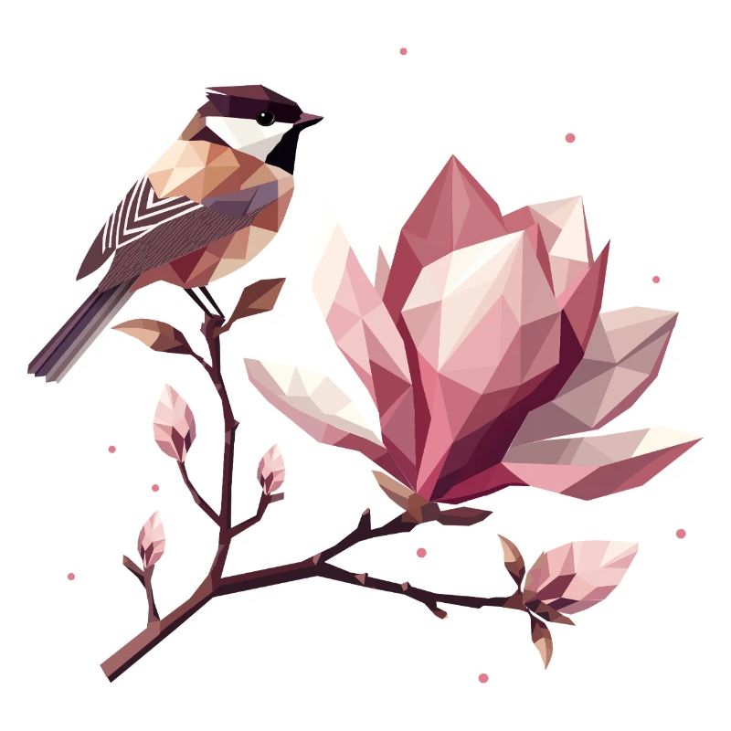 Oiseau sur branche de magnolia – Composition harmonique