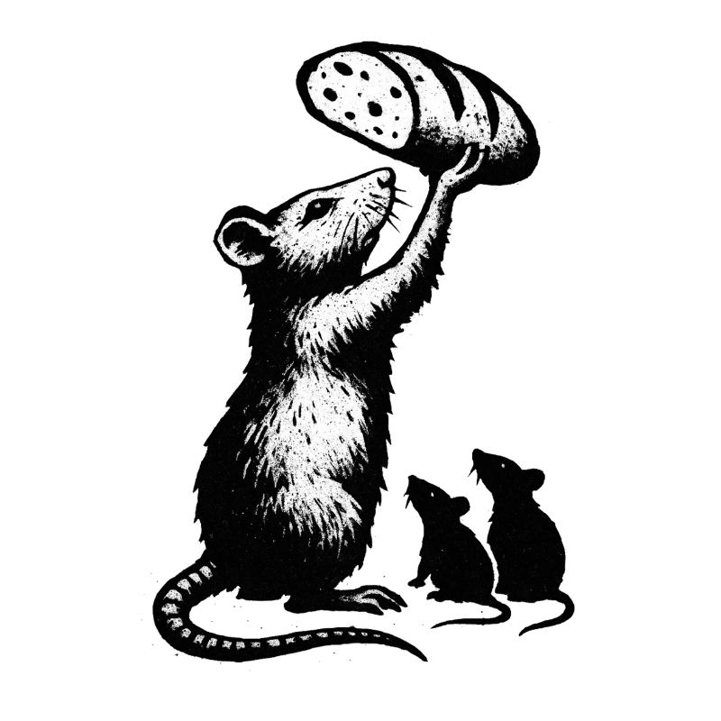Rat soulevant une miche de pain – illustration graphique