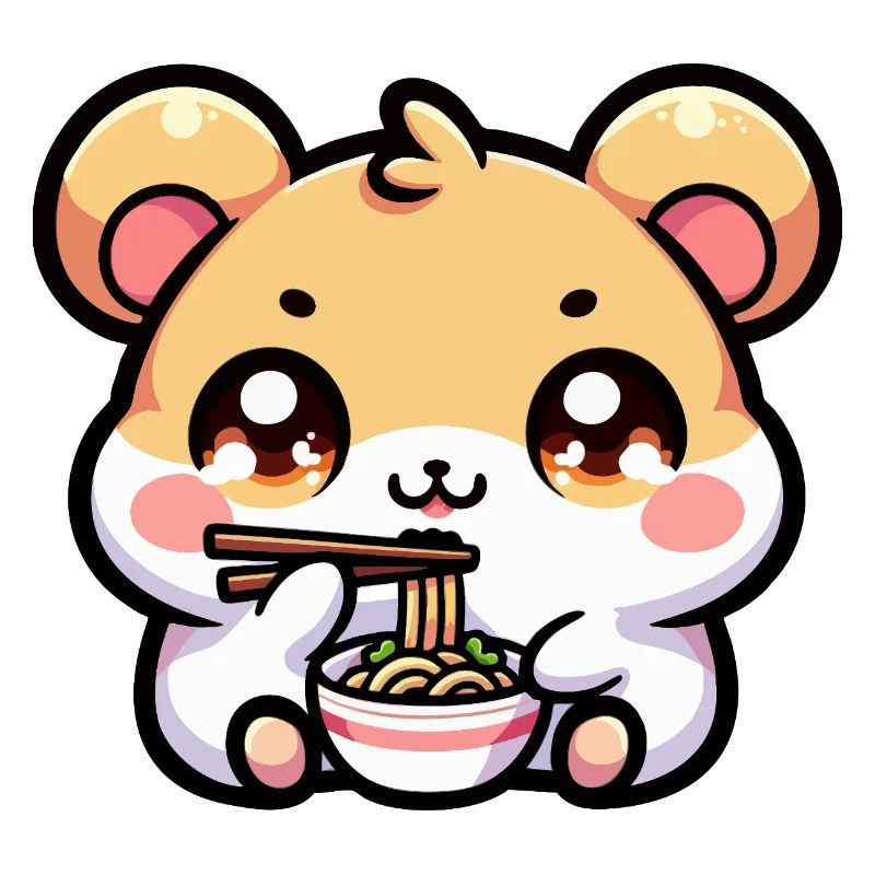 Kawaii hamster eats ramen