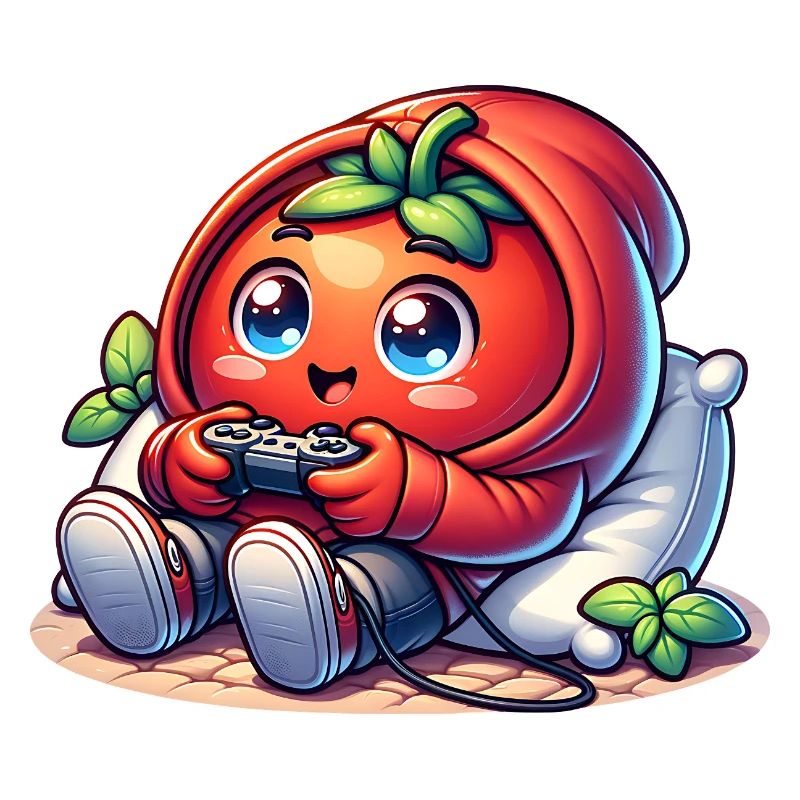 Kawaii Tomate Gamer Mit Controller Chibi Gaming