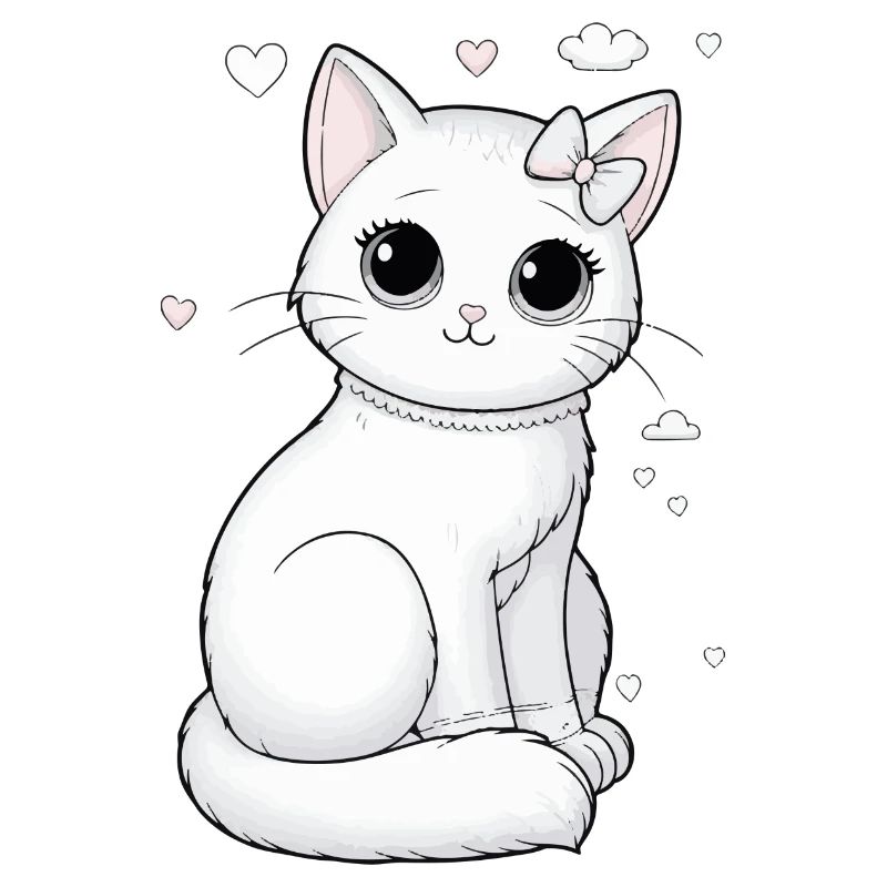 Cat White with Bow Cuddle and Cuddle