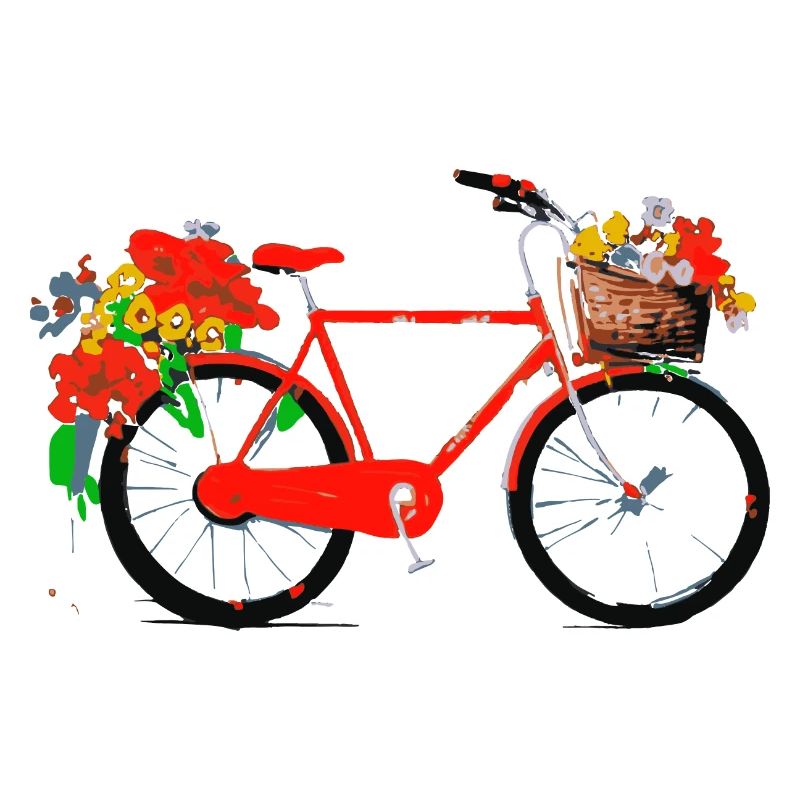 Vélo rouge avec panier de fleurs