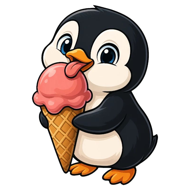 Fröhlicher Pinguin mit Eiscreme im Sommer Cartoon