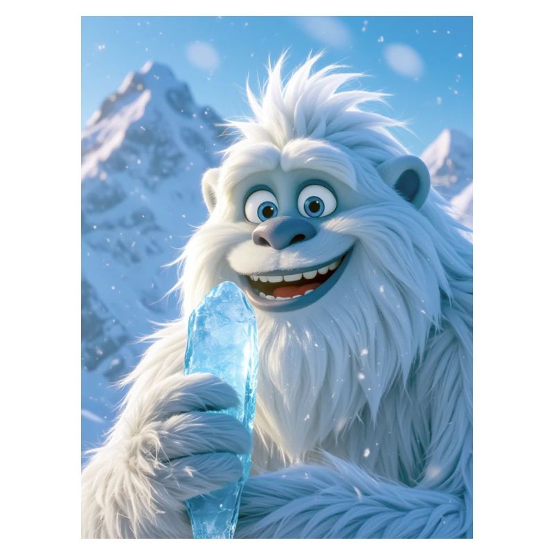 Yéti joueur mangeant de la crème de glaçon géant