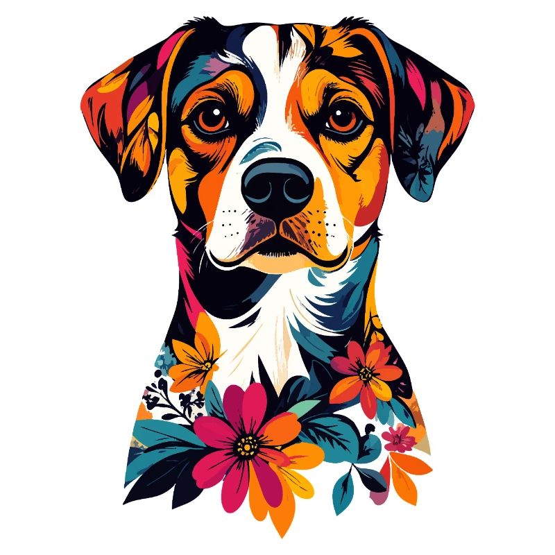 Bunter Hund mit Blumenmustern Hunde Sommeroutfit