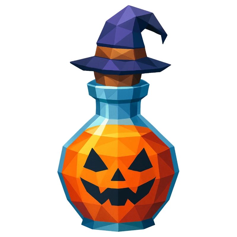 Citrouille low poly dans une fiole de sorcière