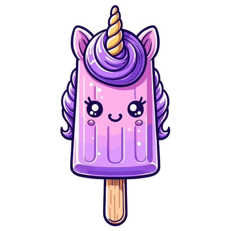 Ein Eis am Stil in Form eines lila Einhorns