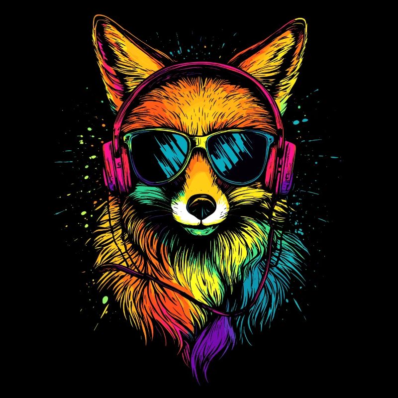 Fuchs DJ Kopfhörer Bunt Regenbogen Musik Füchse