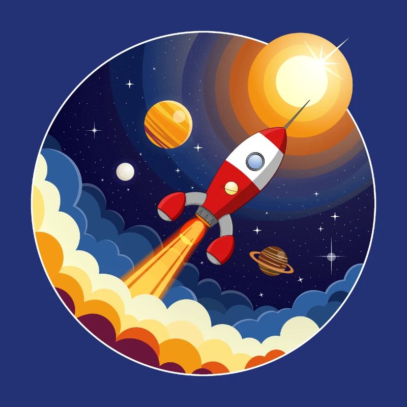 Image colorée d’une fusée dans l’espace