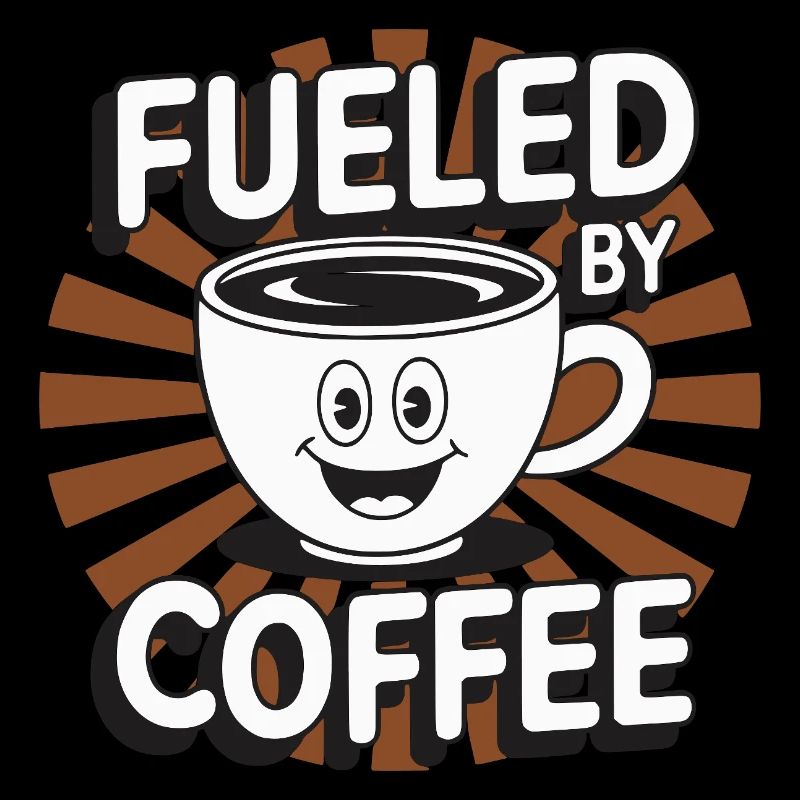 Fueled by Coffee – lächelnde Kaffeetasse