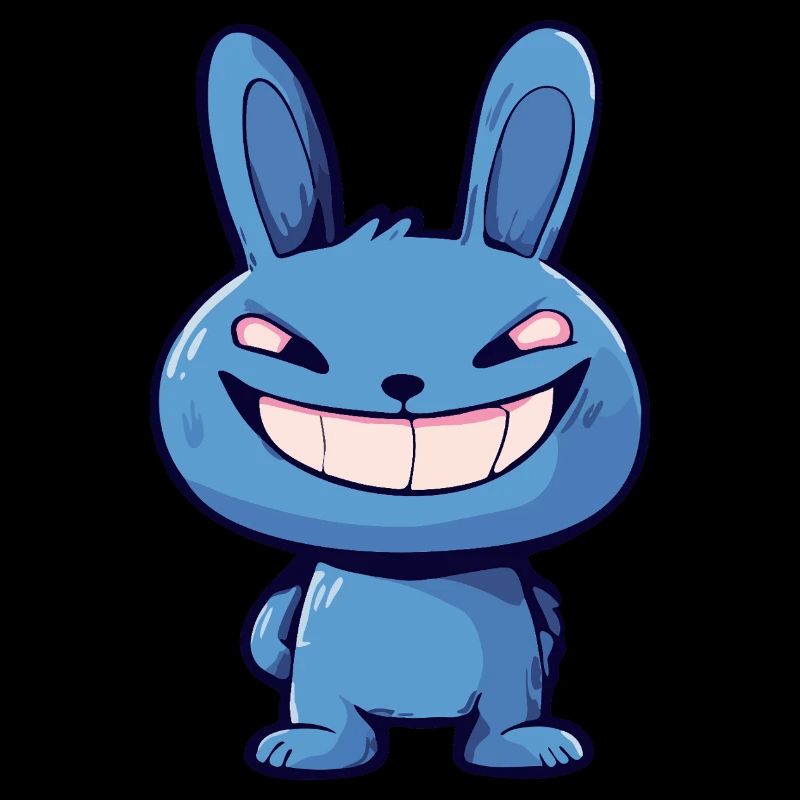 Evil Blue Bunny - Art animalier de dessin animé mignon effrayant