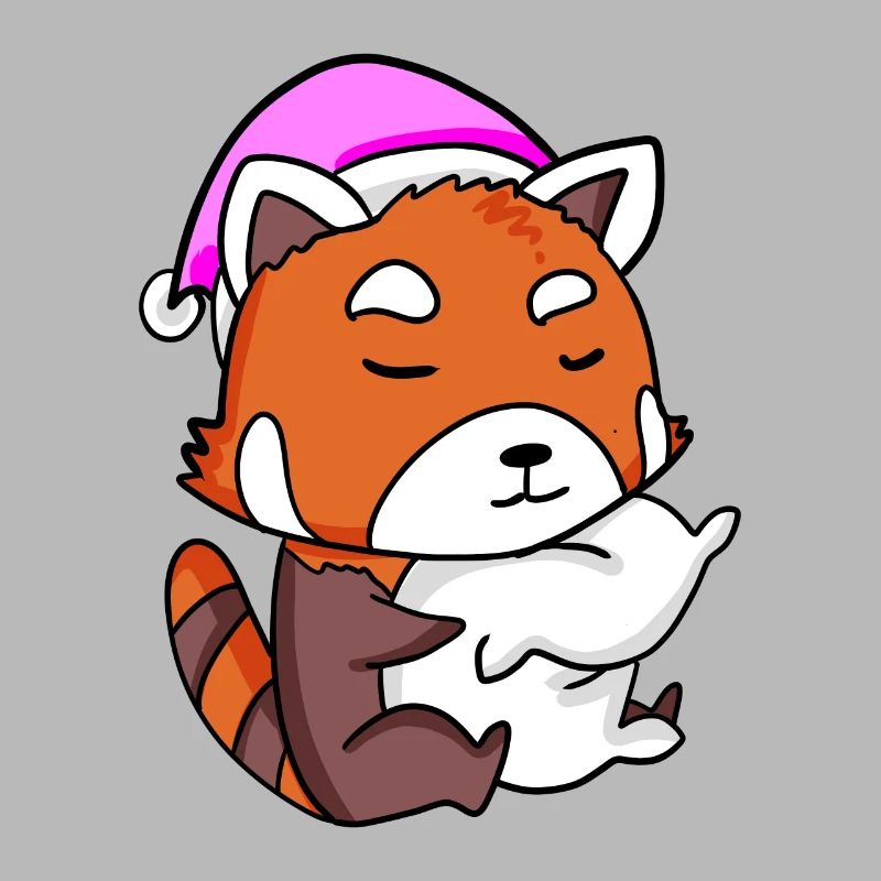 red panda with pillow and sleeping cap
