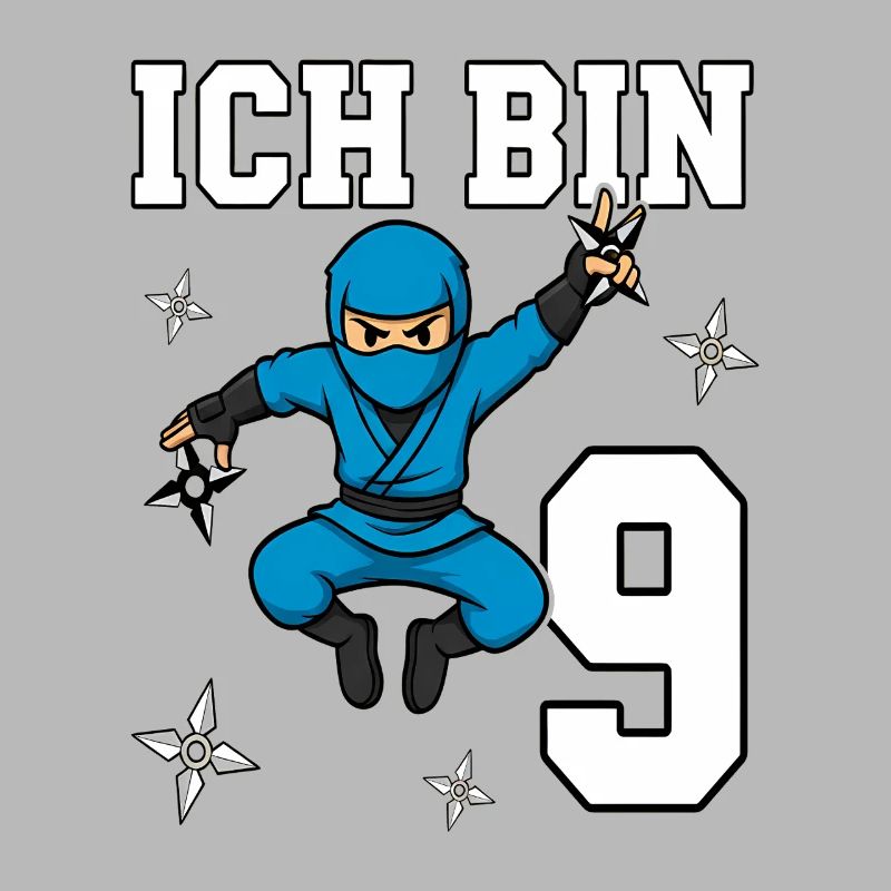 Ich bin 9 Ninja 9. Geburtstag blau Karate