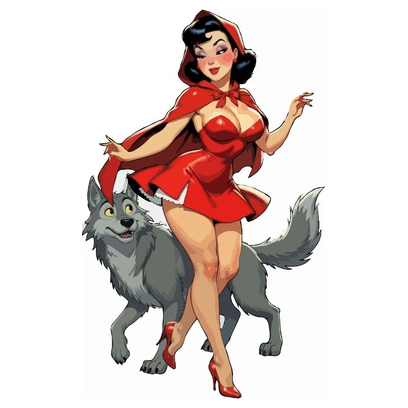 Rotkäppchen läuft mit dem Wolf